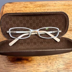 Gucci Cream and Gold (Prescription) Eyeglasses with Case. For frame only.